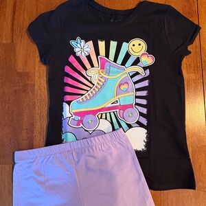 ChildrensPlace Girls Short Set Psychedelic Roller Skate Top Cartwheel Shorts NEW